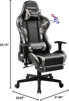 Gaming Chair with Footrest and Bluetooth Speakers Music Video Game Chair Heavy Duty Ergonomic Computer Office Desk Chair (Blue)-2