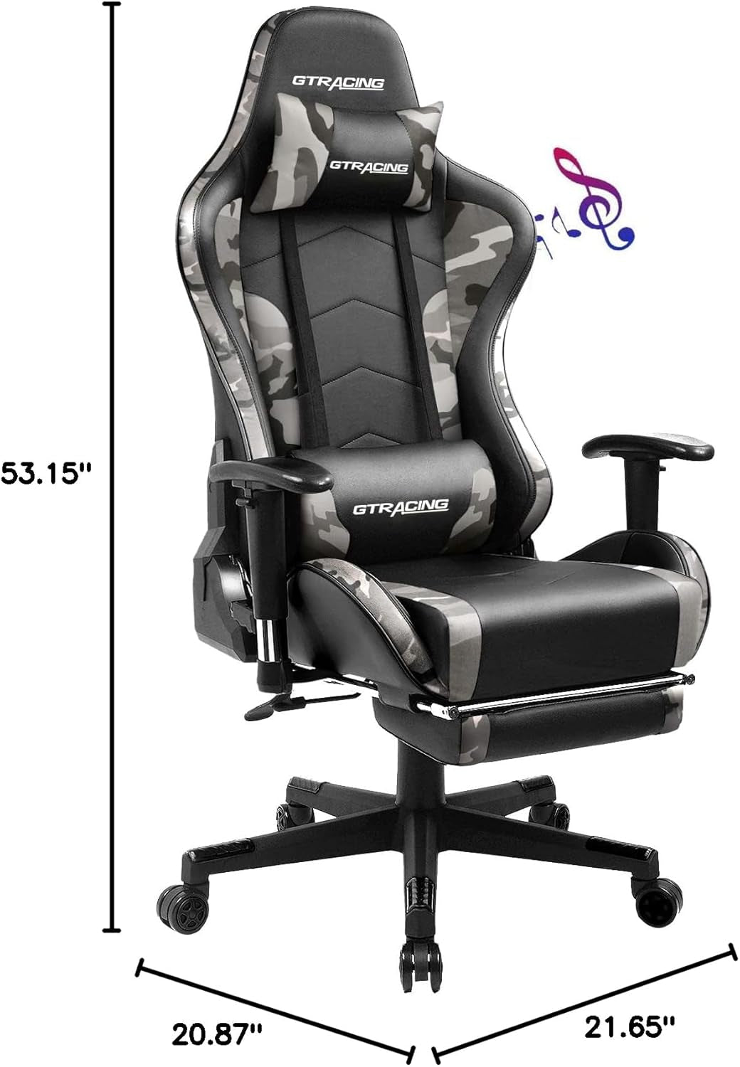 Gaming Chair with Footrest and Bluetooth Speakers Music Video Game Chair Heavy Duty Ergonomic Computer Office Desk Chair (Blue)-2