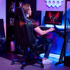 Gaming Chair with Footrest and Bluetooth Speakers Music Video Game Chair Heavy Duty Ergonomic Computer Office Desk Chair (Blue)-1