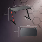 Gaming Desk, Computer Desk with Carbon Fiber Surface, Gaming Table Z Shaped PC Gaming Workstation Home Office Desks with Cup Holder and Headphone Hook (44 Inch, Black)-2