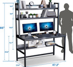 Black Computer Desk with Hutch and Bookshelf-4