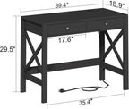 Computer Desk with USB Charging Ports and Power Outlets, 39" Black
