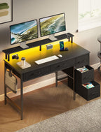 Computer Desk with Power Outlets & LED Light, 39 Inch Home Office Desk