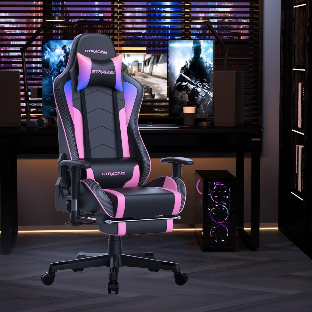 Gaming Chair with Footrest Speakers Video Game Chair Bluetooth Music Heavy Duty Ergonomic Computer Office Desk Chair (Colorful)-1