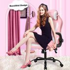 Gaming Chair Office Chair Desk Chair with Lumbar Support Flip up Arms Headrest Swivel Rolling Adjustable PU Leather Racing Computer Chair for Girls,Pink-3