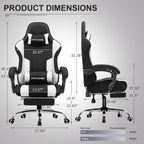 Gaming Chair, Computer Chair with Footrest and Lumbar Support, Height Adjustable Game Chair with 360°-Swivel Seat and Headrest and for Office or Gaming (Fabric, Black & Light Gray)-2