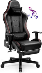 Gaming Chair with Footrest Speakers Video Game Chair Bluetooth Music Heavy Duty Ergonomic Computer Office Desk Chair (Black)-0