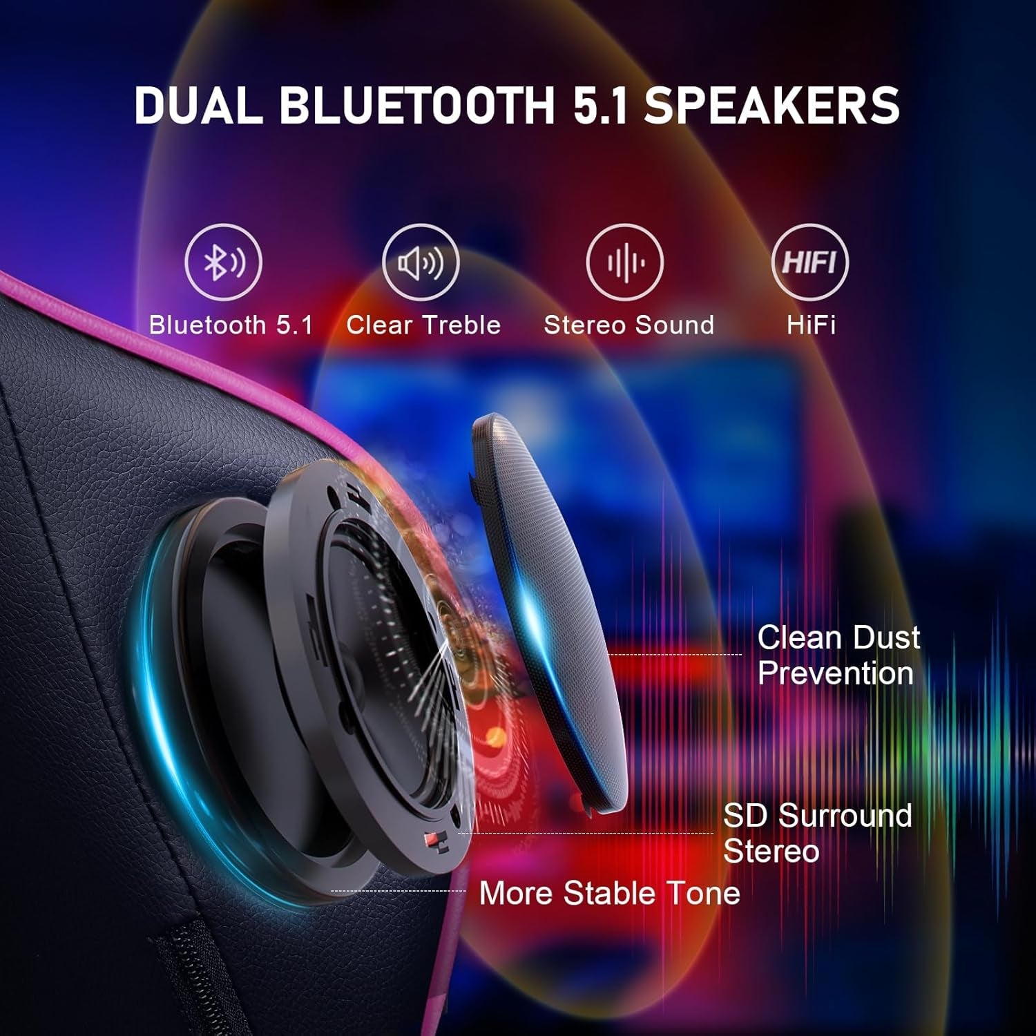 Gaming Chair with Footrest Speakers Video Game Chair Bluetooth Music Heavy Duty Ergonomic Computer Office Desk Chair (Colorful)-3