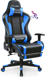 Gaming Chair with Footrest and Bluetooth Speakers Music Video Game Chair Heavy Duty Ergonomic Computer Office Desk Chair (Blue)-0