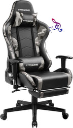 Gaming Chair with Footrest and Bluetooth Speakers Music Video Game Chair Heavy Duty Ergonomic Computer Office Desk Chair (Blue)-0