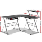 Artiss Computer Desk L-Shape Keyboard Tray Shelf Black