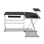 Artiss Computer Desk L-Shape Keyboard Tray Shelf Black