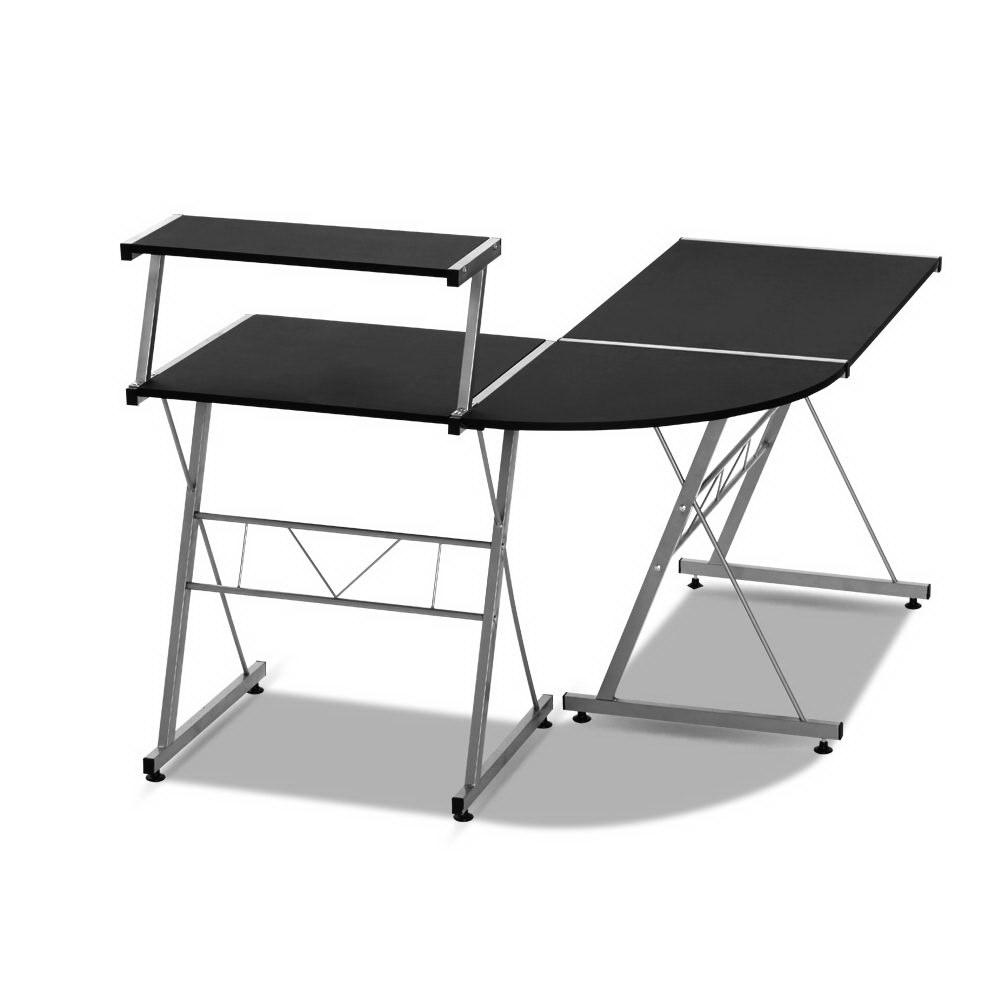 Artiss Computer Desk L-Shape Keyboard Tray Shelf Black