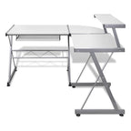 Artiss Computer Desk L-Shape Keyboard Tray Shelf White