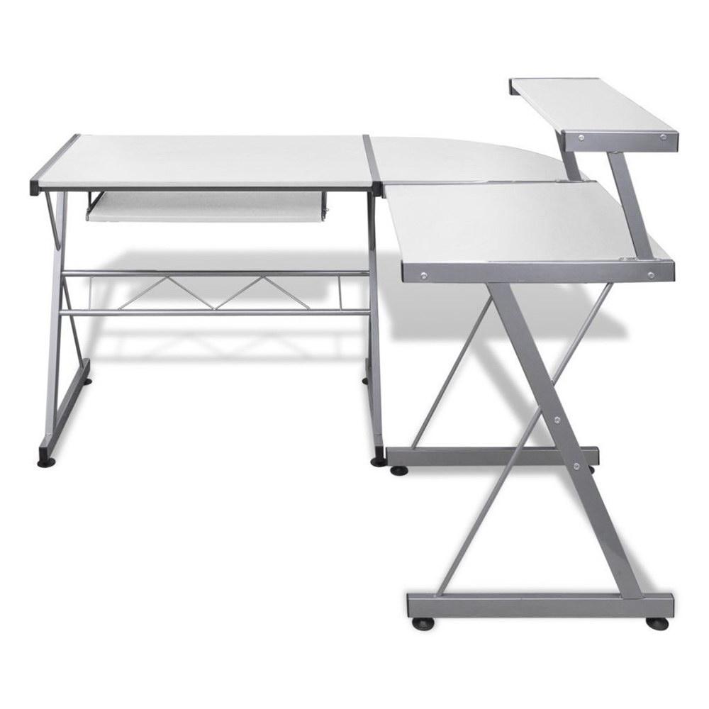 Artiss Computer Desk L-Shape Keyboard Tray Shelf White