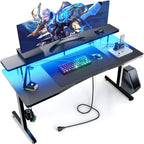 GTRACING 55 Inch Gaming Desk Computer Gamer Desk with Monitor Stand Ergonomic Carbon Fiber Surface Gaming Table with Power Outlet and Mouse Pad for Home Office RGB