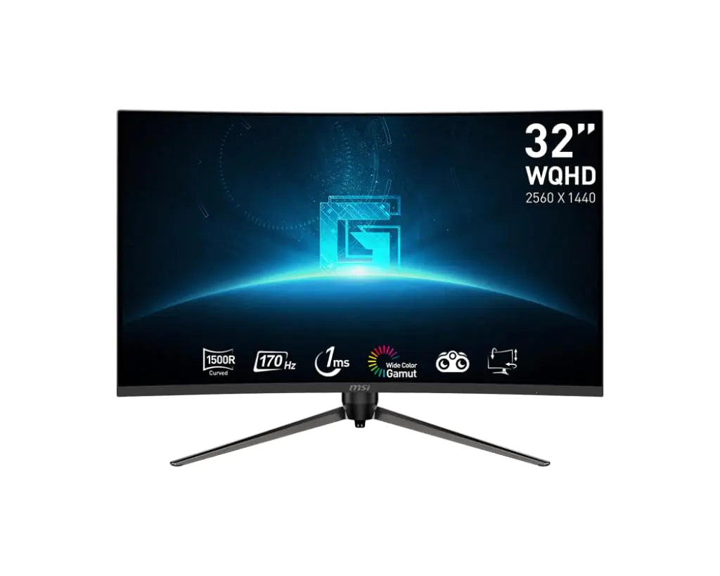 MSI G32CQ5P 32" Gaming Monitor 2560 x 1440 (QHD) Curved Gaming Monitor 1 ms 170Hz FreeSync Premium 1500R HDMI DisplayPort Tilt Swivel Pivot and Height Adjustable.