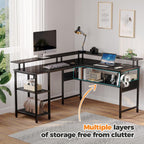 Computer Desk L Shaped 56.7" with LED Lights and Power Outlets,