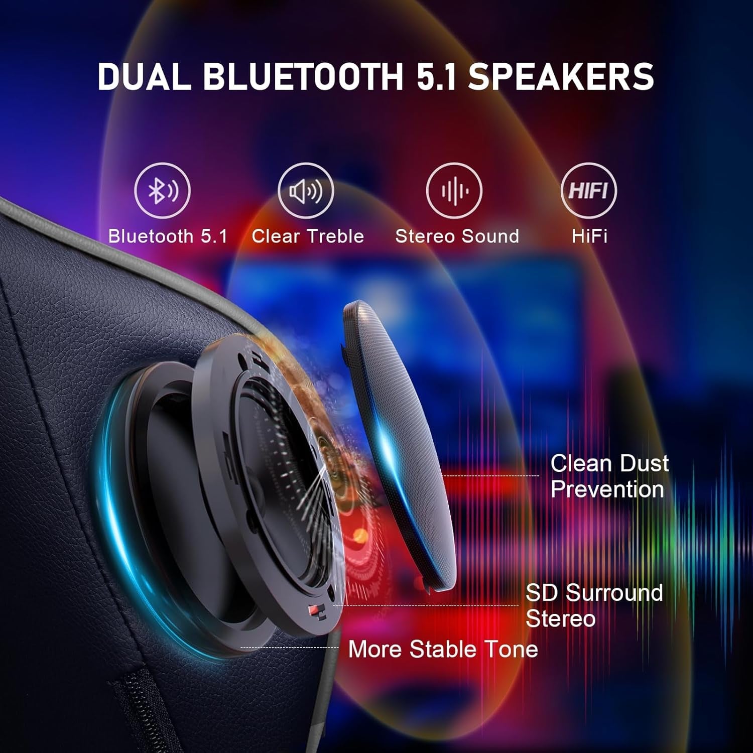 Gaming Chair with Footrest and Bluetooth Speakers Music Video Game Chair Heavy Duty Ergonomic Computer Office Desk Chair (Blue)-3