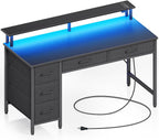 Computer Desk with Power Outlets & LED Light, 39 Inch Home Office Desk