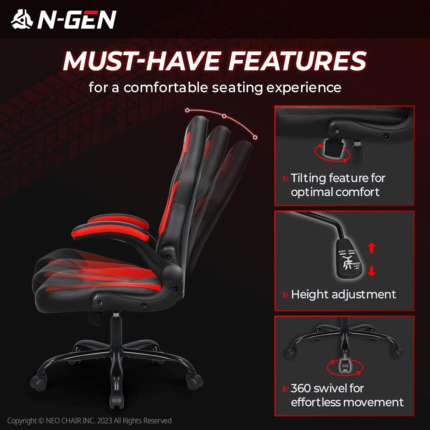 N-GEN Video Gaming Computer Chair Ergonomic Office Chair Desk Chair