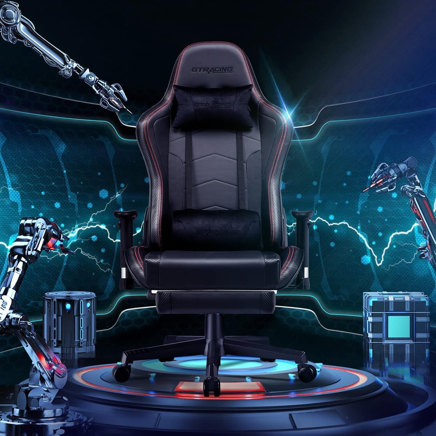 Gaming Chair with Footrest Speakers Video Game Chair Bluetooth Music Heavy Duty Ergonomic Computer Office Desk Chair (Black)-1
