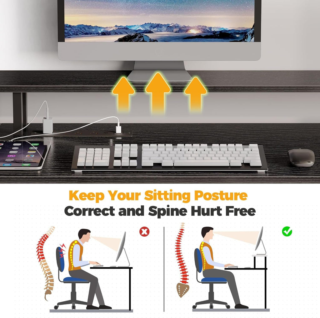 Computer Desk L Shaped 56.7" with LED Lights and Power Outlets,